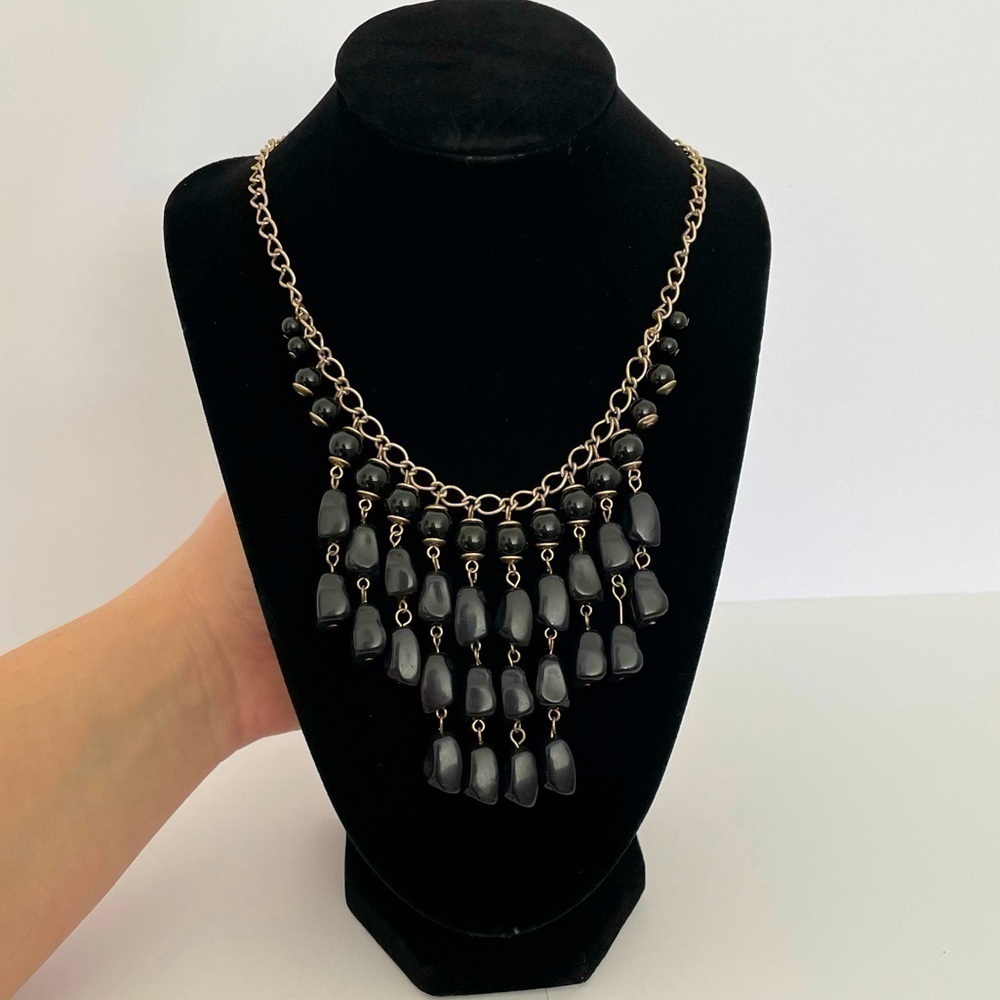 GOLD And Black Tiered Statement Necklace With Adjustable Length